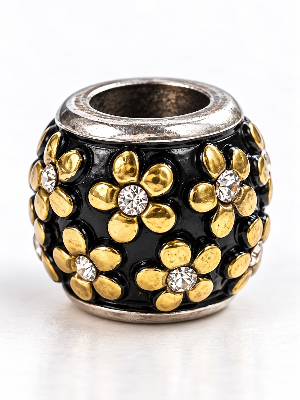 Brighton Summer Garden Floral Charm Swarovski Crystal Black Enamel Pandora